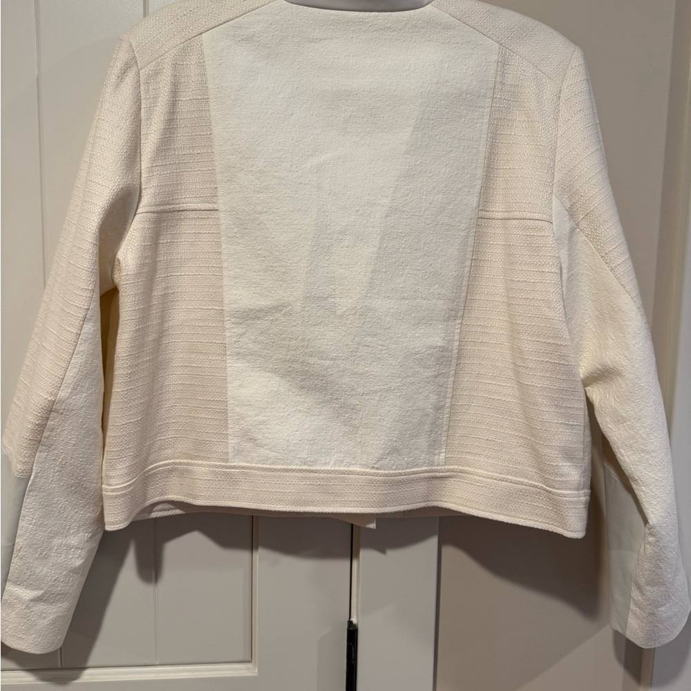 NWT CHICO’S Moto Jacket Size 2 (US 12) MSRP $149 Winter Wheat Cream with Pockets - Picture 10 of 16